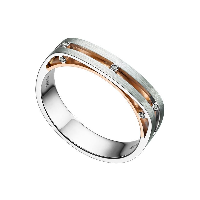 Bague contemporaine or blanc et rose 18cts - Diamant 0.02ct | Junon - 1