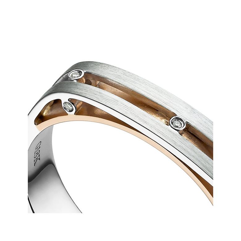 Bague contemporaine or blanc et rose 18cts - Diamant 0.02ct | Junon - 2