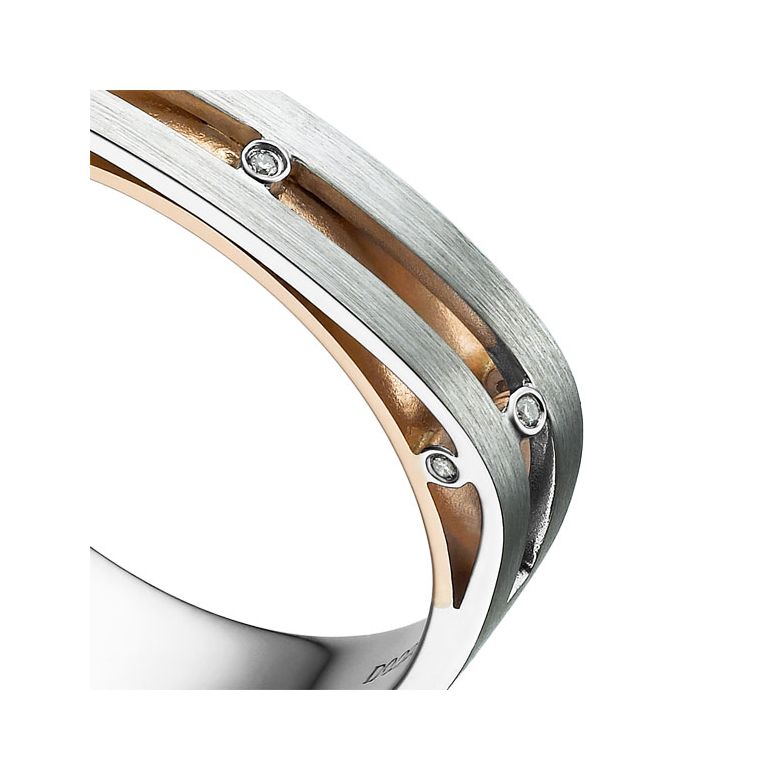 Bague contemporaine or blanc et rose 18cts - Diamant 0.02ct | Junon - 3
