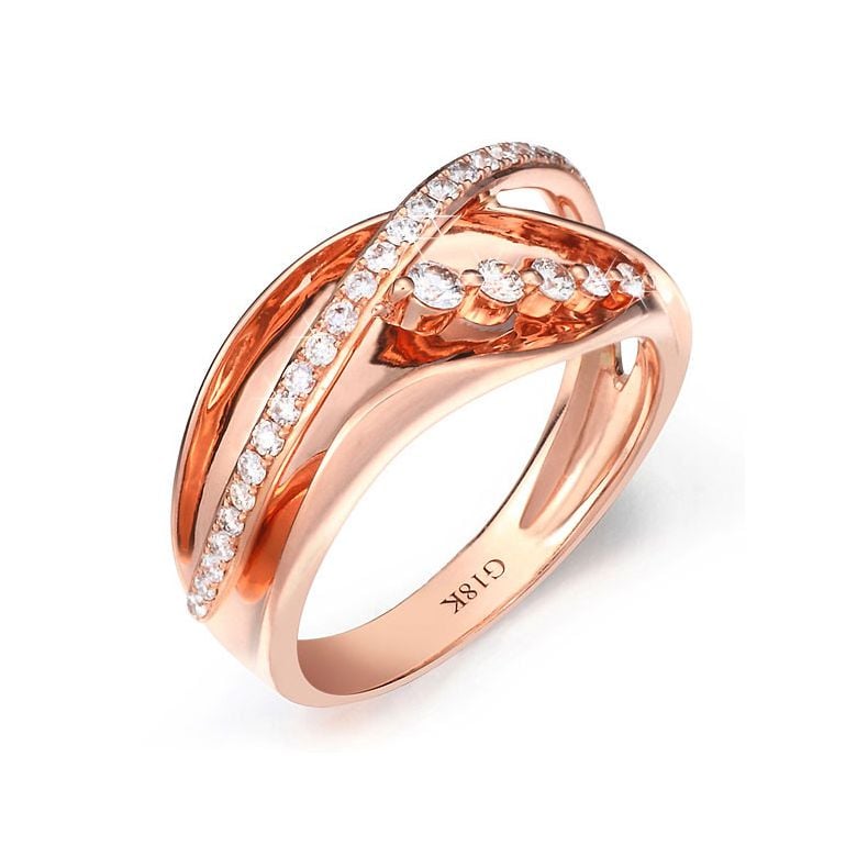 Fiançaille bague - Bague en or rose 18cts - 35 Diamants de 0.33ct - 1