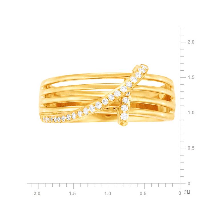 Bague 4 anneaux liés - Or jaune - Diamants sertis grains - 2
