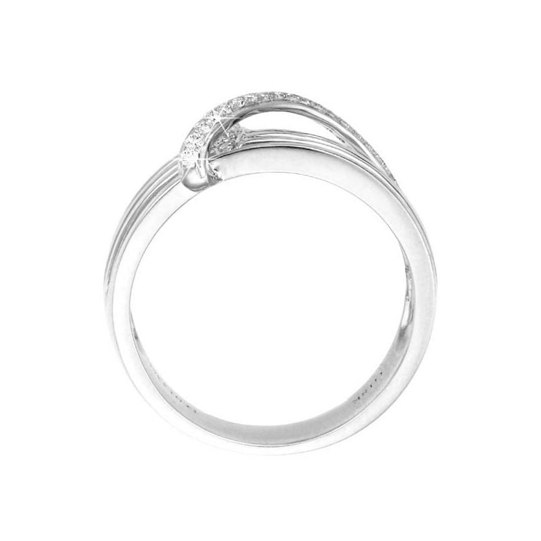 Bague 4 anneaux liés - Or blanc - Diamants sertis grains - 3