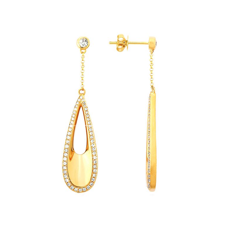 Crochets d oreille or jaune en forme de gouttes d'eau - Diamants - 1