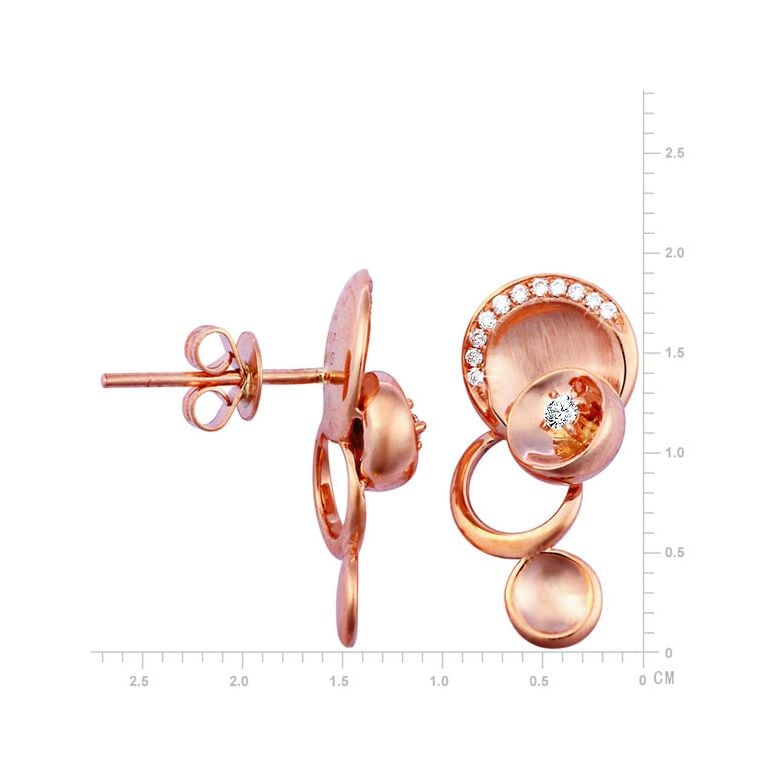 Boucles d'oreilles or - Pendants métal or rose et diamants - Courbes - 3