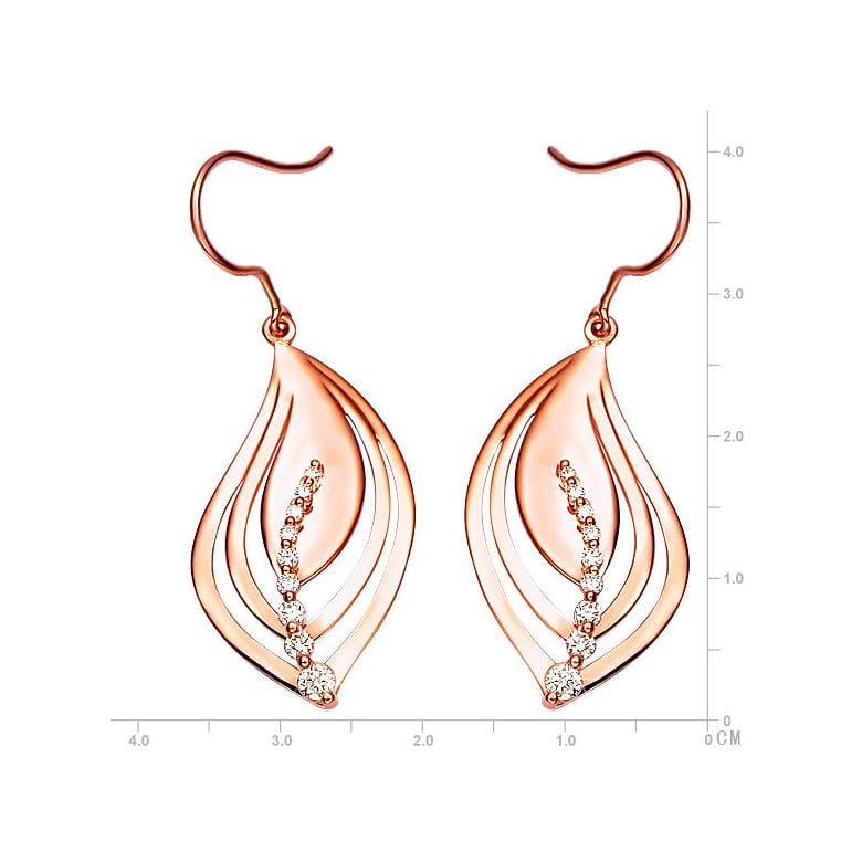 Boucles d'oreilles en forme de feuilles - Crochets or rose, diamants - 2