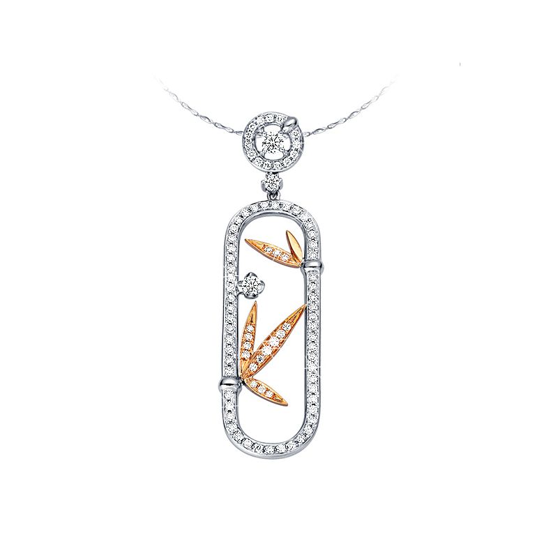Pendentif bambou majestueux - 2 ors blanc et jaune - Diamants 0.50ct - 1