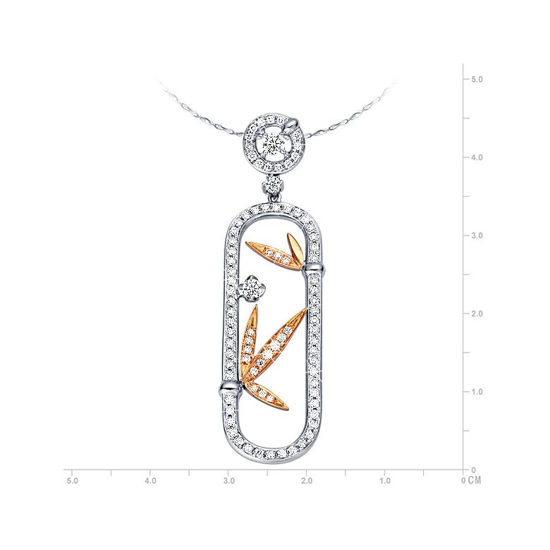 Pendentif bambou majestueux - 2 ors blanc et jaune - Diamants 0.50ct - 3