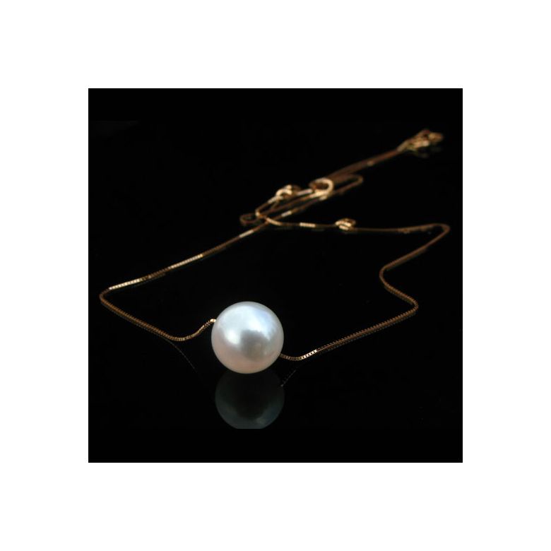 Collier pendentif perle blanche - Chaine or jaune - 2