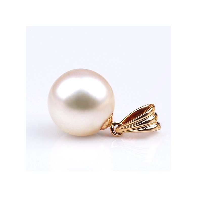 Collier une perle blanche. Pendentif or jaune - 3