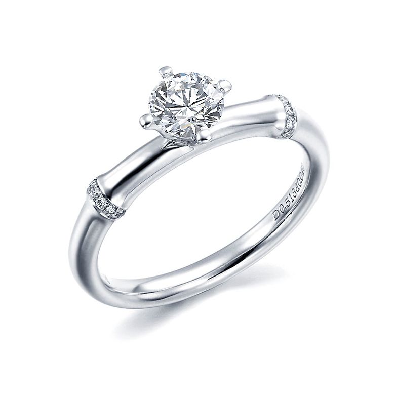 Bague Solitaire Bambou Végétal - Or Blanc & Diamants 0.54ct | Gemperles - 1