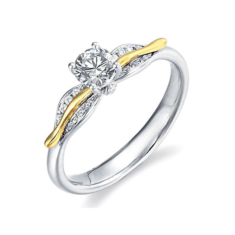 Bague de Fiancaille Cassandre - Solitaire Accompagnée Or Blanc & Jaune | Gemperles - 1