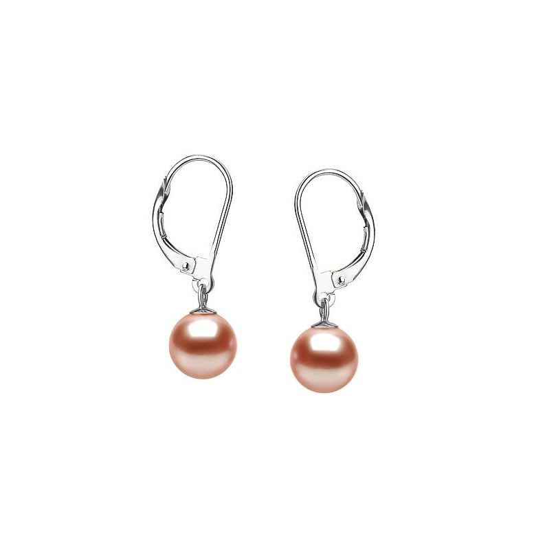 Dormeuse boucle d'oreille - Or blanc et perles eau douce roses 8/9mm - 1