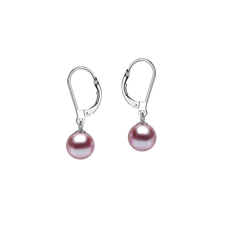 Boucles d'oreilles perles d'eau douce lavandes. 8/8.5mm. GEMME. Or blanc - 1
