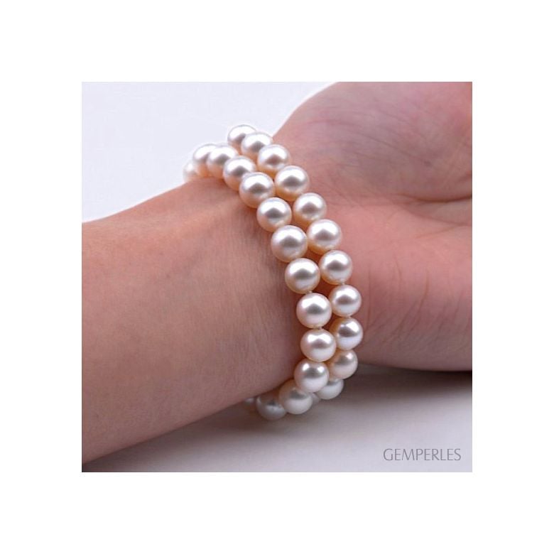 Bracelet double rang perles de culture - Perle blanche Chine - 7/7.5mm - 4