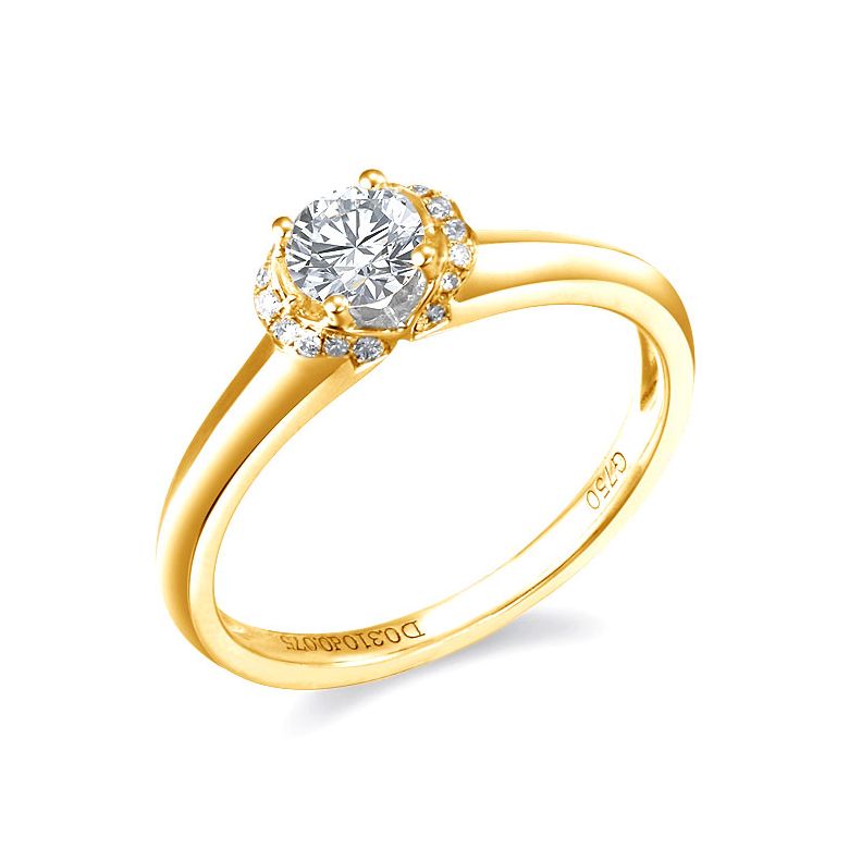 Solitaire bague en or jaune 18cts - 21 Diamants ronds 0.385ct - 1