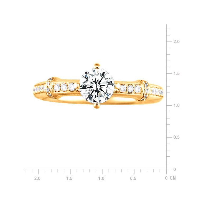 Bague solitaire bambou - Anneau végéral or jaune avec diamants 0.50ct - 2