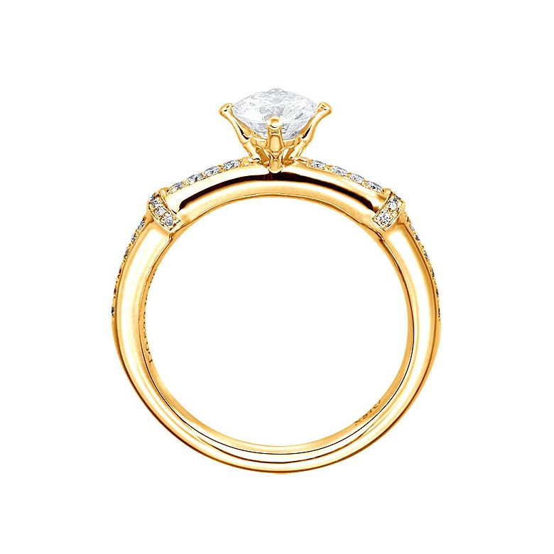 Bague solitaire bambou - Anneau végéral or jaune avec diamants 0.50ct - 3