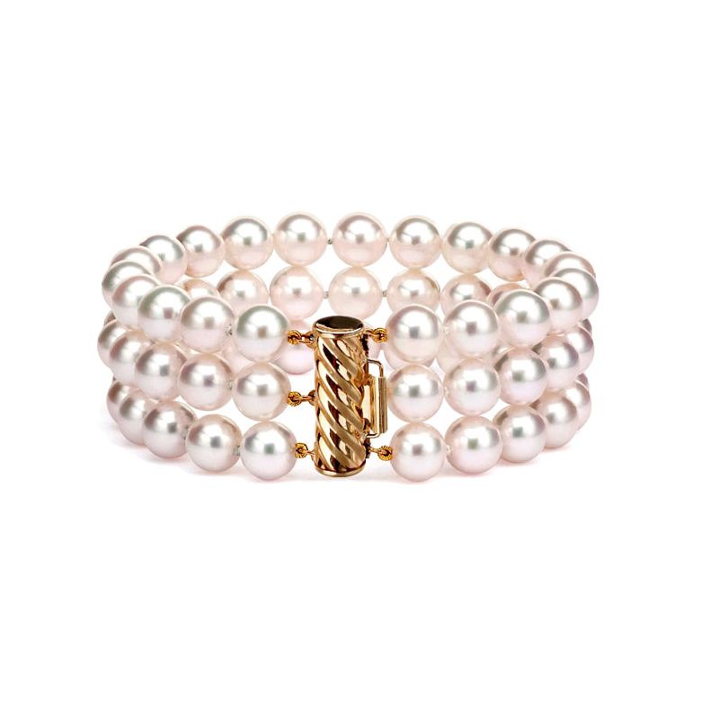 Bracelet 3 rangs - Bracelet perles Japon - Perle Akoya - 6.5/7mm - 1