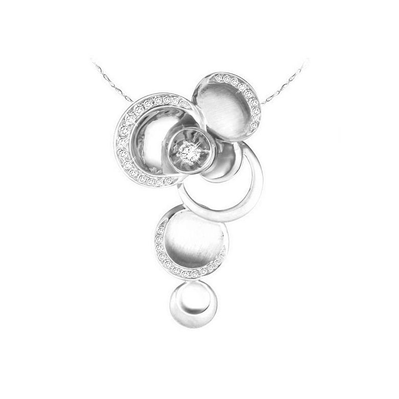 Pendentif or blanc 750/1000 - Bijou circulaire en diamants - 1