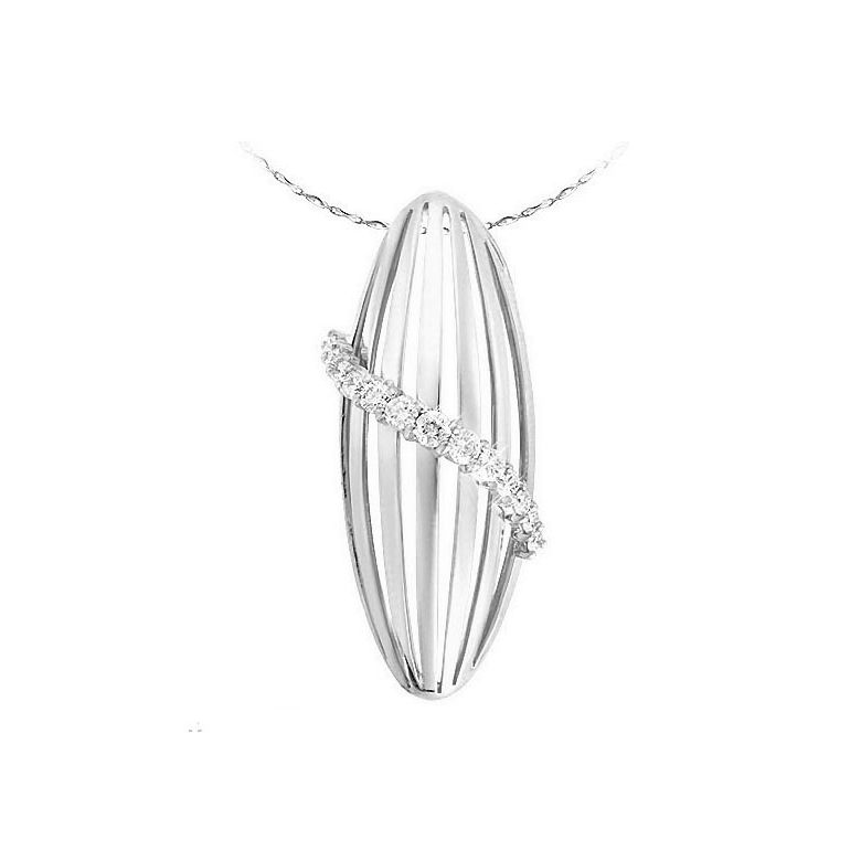 Pendentif barette or blanc 18cts - Courbe diamants gracieux - 1