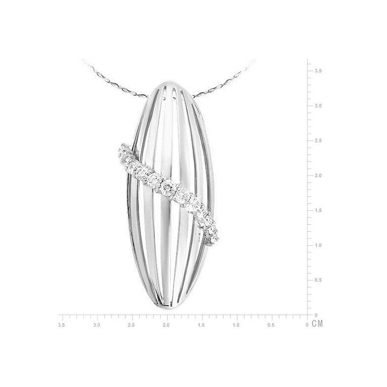 Pendentif barette or blanc 18cts - Courbe diamants gracieux - 2