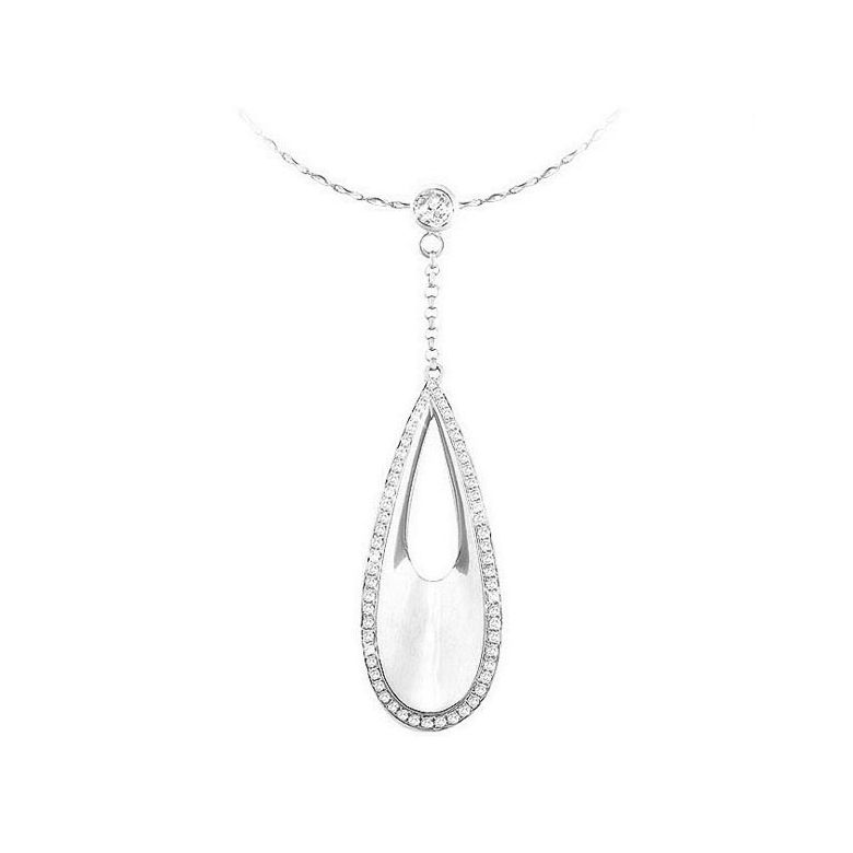 Pendentif goutte d'eau or blanc - Diamants clos et grains 0.439ct - 1