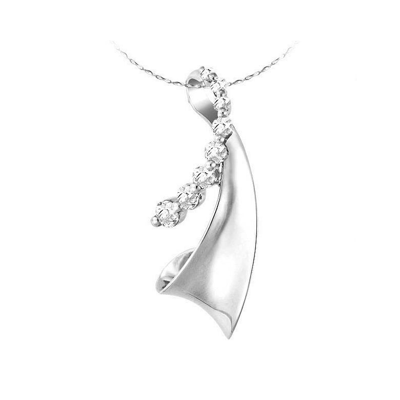 Pendentif création moderne or blanc - 8 Diamants 2 griffes 0.29ct - 1