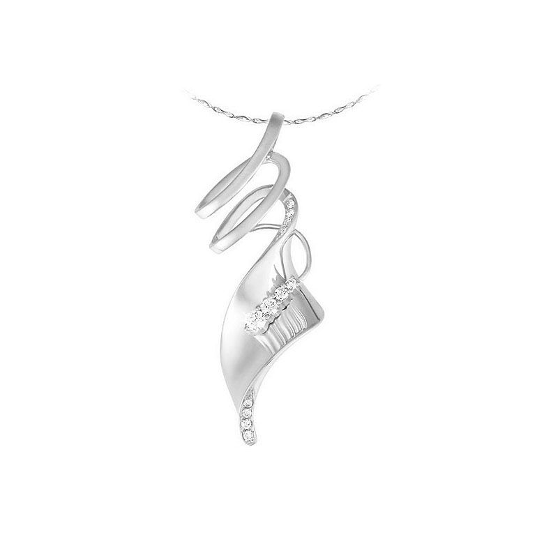 Pendentif or blanc - Émanation du souffle du vent - Diamants 0.14ct - 1