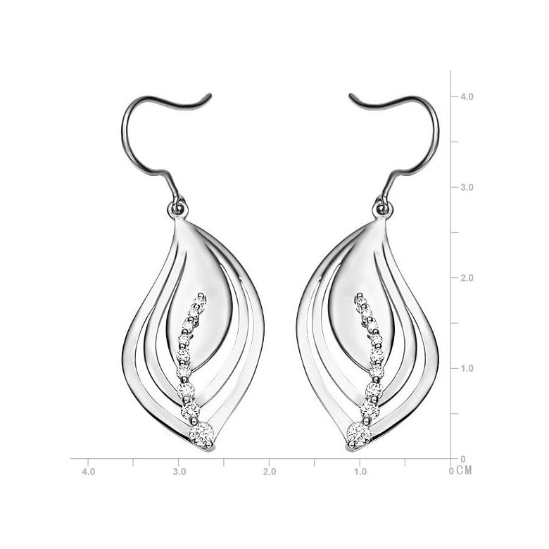 Crochet oreille or blanc - Boucles feuilles nervures serties diamants - 2