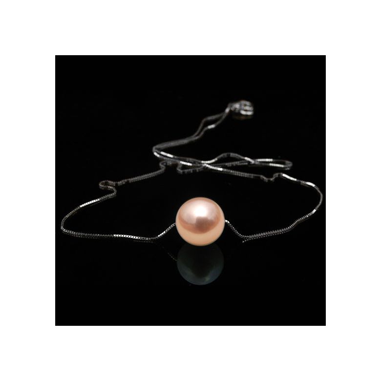 Collier pendentif perle rose - Chaine or blanc - 2