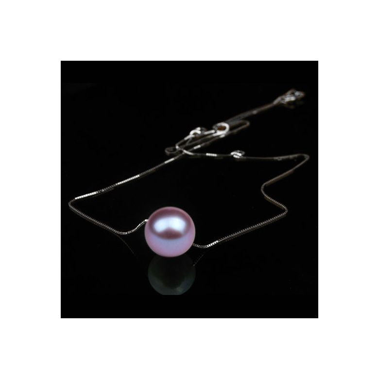 Collier pendentif perle lavande - Chaine or blanc - 2