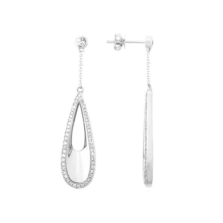Boucles d'oreilles créatives type gouttes d'eau - Or blanc, diamants - 1