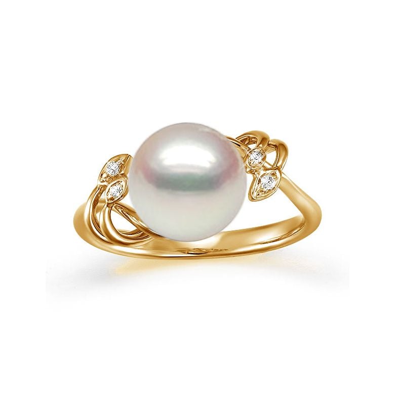 Bague fleur - Or jaune, Diamants - Perle de culture, Eau douce - 3