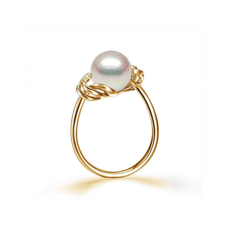 Bague fleur - Or jaune, Diamants - Perle de culture, Eau douce - 4