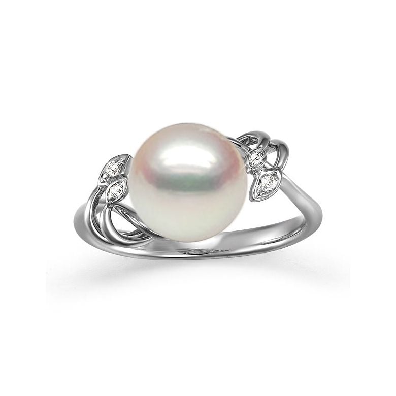 Bague fleur - Or blanc, Diamants - Perle de culture, Eau douce - 3