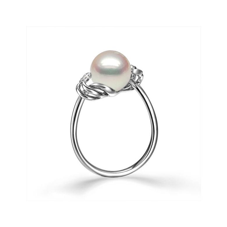 Bague fleur - Or blanc, Diamants - Perle de culture, Eau douce - 4