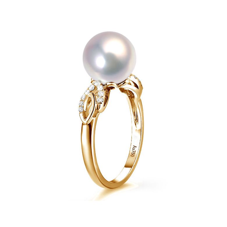 Bague du couple danseur - Perle eau douce - Or jaune 18cts, diamants - 3