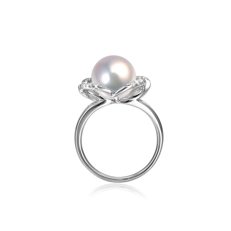 Bague en perle monde floral - Perle de culture or blanc et diamants - 3
