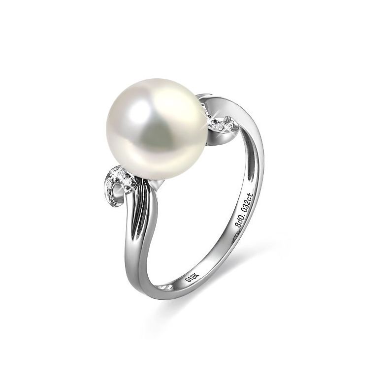 Bague note de musique - Perle de culture blanche, or blanc diamants - 1
