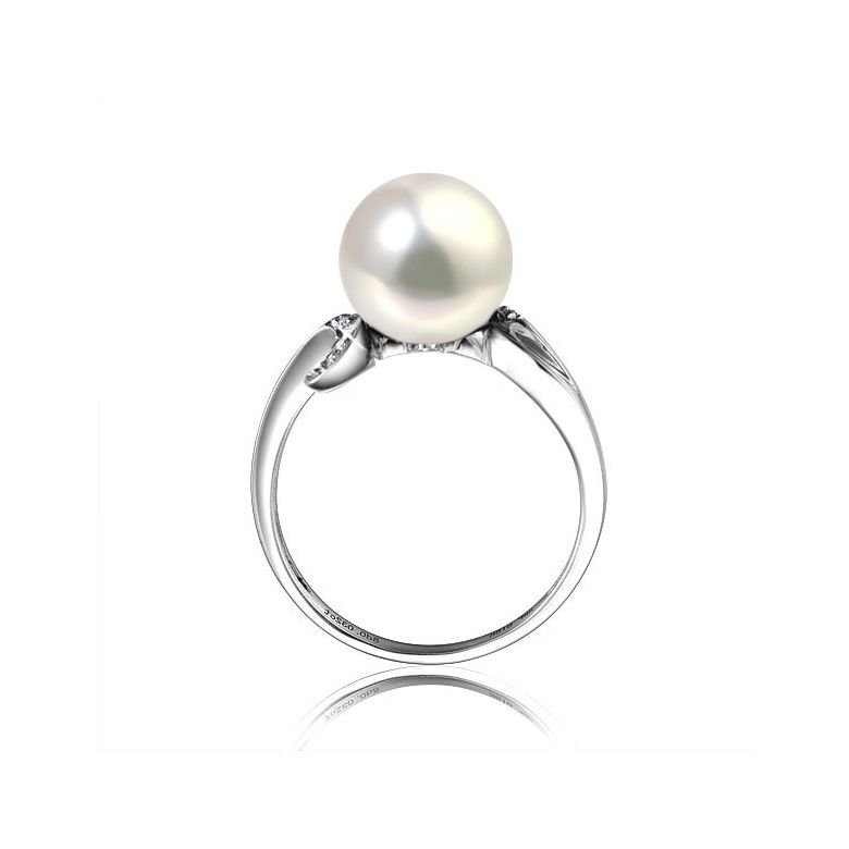 Bague note de musique - Perle de culture blanche, or blanc diamants - 3