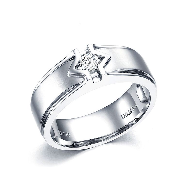 Bague or blanc hommes - Solitaire diamant homme moderne - 1