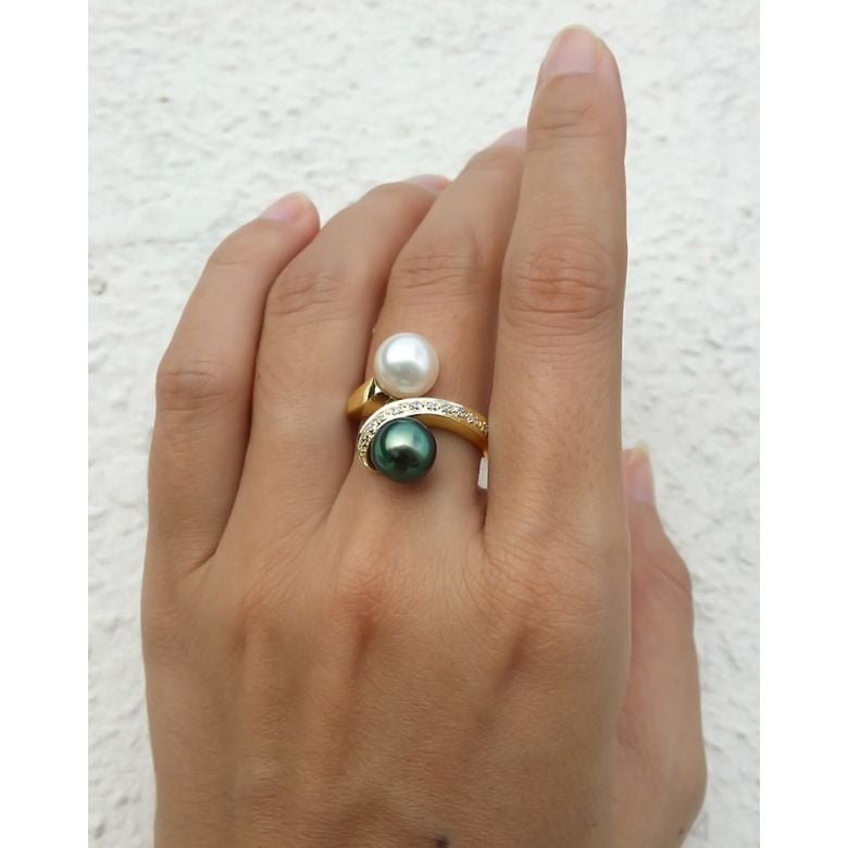 Toi et Moi Bague - Perles de Tahiti, Akoya - Or jaune - 5
