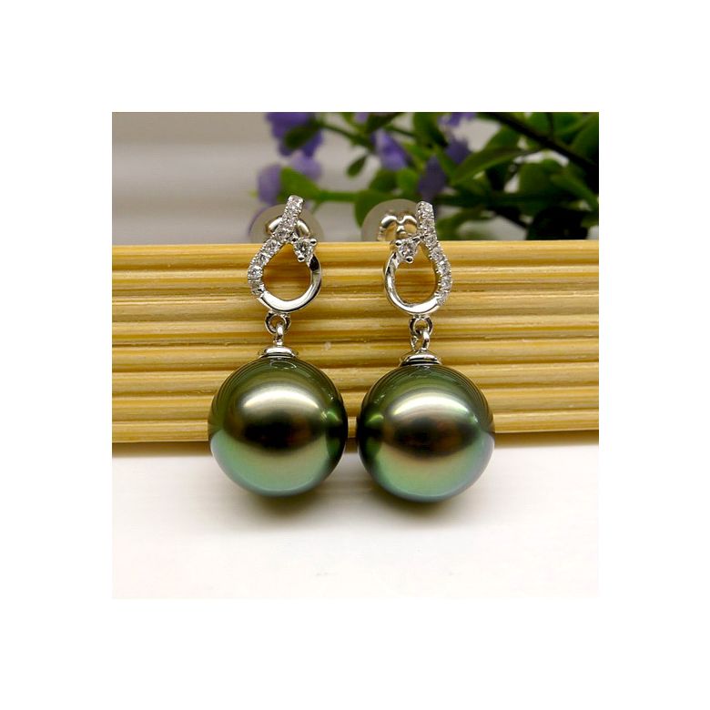 Boucles d'oreilles classiques - Perles de Tahiti 10-11mm GEMME - Or blanc - 2
