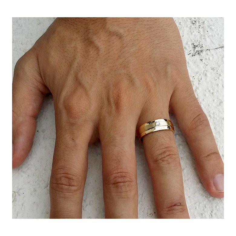 Bague anneau moderne Homme - Or jaune et Diamant central 0.083ct - 2