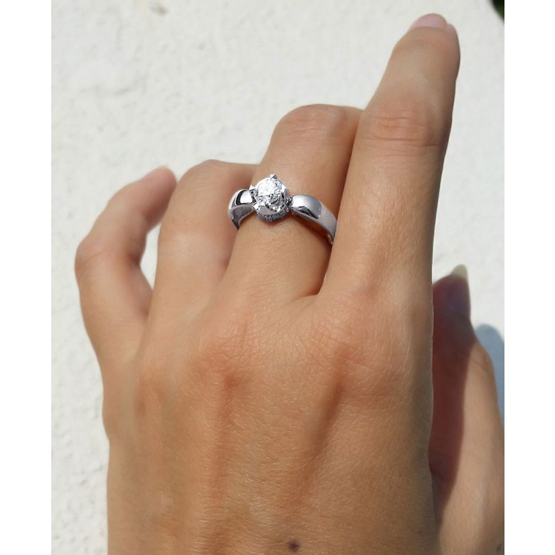 Solitaire anneau bombé - Or blanc- Couronne diamants 0.58ct | Jefferson - 2
