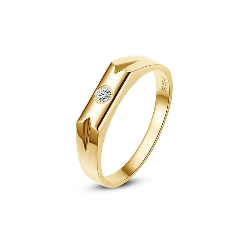 Bague alliance Homme. Solitaire moderne en or jaune. Diamant - 1