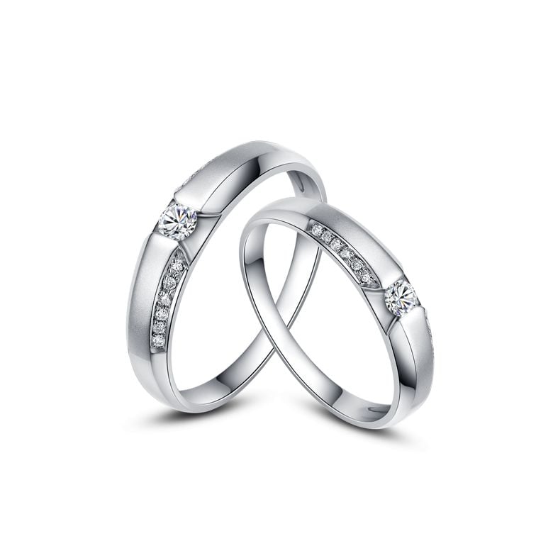 Achat alliances mariage - Alliances Solitaires Duo - Or blanc, diamants - 1