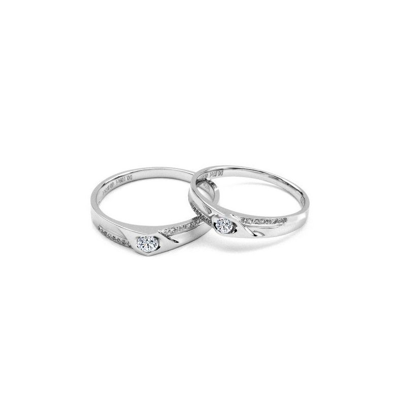 Alliances Duo solitaires diamants - Alliances modernes Platine - 2