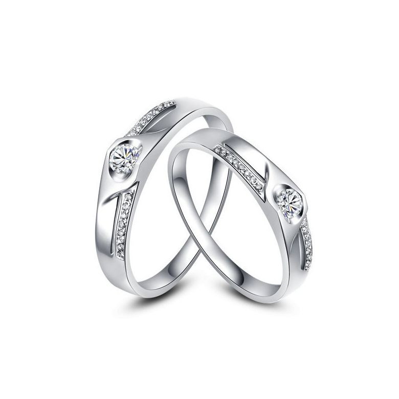 Alliances Duo solitaires diamants - Alliances modernes Platine - 1