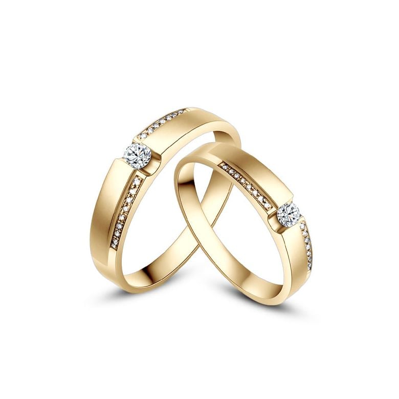 Alliances solitaires or jaune 750/1000 - Bagues Duo diamants - 1
